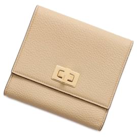 Fendi-Fendi Tri-fold Wallet in Beige Gold-Golden