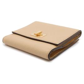 Fendi-Fendi Tri-fold Wallet in Beige Gold-Golden