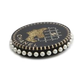 Chanel-Broche Chanel Marca Coco com Strass-Preto