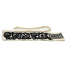 Christian Dior-Christian Dior White Cloth Logo Embroidery Belt-White