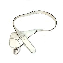Christian Dior White Leather Saddle Bag Pouch White
