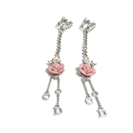 Christian Dior-Boucles d'oreilles clip en argent avec fleur rose Christian Dior-Argenté