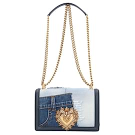 Borsa a spalla patchwork media Devotion di Dolce & Gabbana Blu