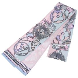 Cachecol de seda Monogram Louis Vuitton Rosa Azul Monograma