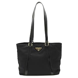 Prada-Sac fourre-tout en nylon et cuir Prada-Noir