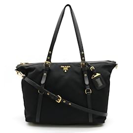 Prada-Prada Nylon and Leather Tote Bag-Black