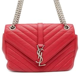 Saint Laurent-Saint Laurent Red Leather Chain Shoulder Bag-Red