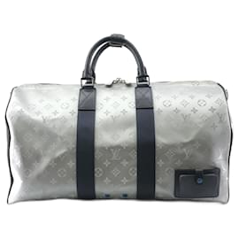 Louis Vuitton-Bolsa Boston Keepall Bandoulière 50 Monograma Louis Vuitton-Prata,Azul marinho