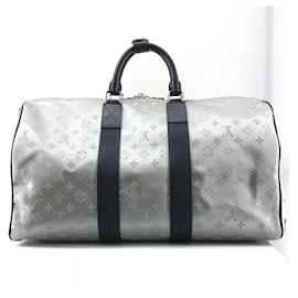 Louis Vuitton-Bolsa Boston Keepall Bandoulière 50 Monograma Louis Vuitton-Prata,Azul marinho