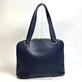 Chanel-Chanel Navy Leather Shoulder Bag-Navy blue