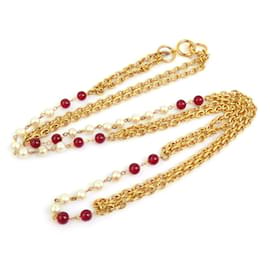 Chanel-Colar Chanel dourado e off-white-Vermelho,Dourado,Fora de branco