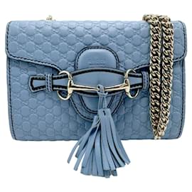 Gucci-Bolsa de Ombro de Couro Micro Horsebit da Gucci-Azul