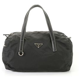 Borsa a spalla in nylon tessuto e pelle saffiano Prada Nero