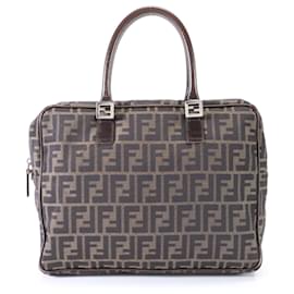 Fendi-Fendi Zucca Leather Canvas Shoulder Bag-Brown