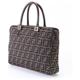 Fendi-Fendi Zucca Leather Canvas Shoulder Bag-Brown