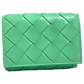 Bottega Veneta Green Leather Tri-fold Wallet Green