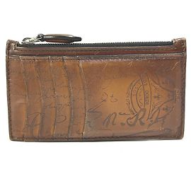 Berluti Cali Graffiti Brown Leather Card Case Brown