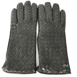 Schwarze Lederhandschuhe von Bottega Veneta Schwarz