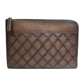 Berluti Brown Leather Clutch Bag Brown
