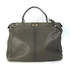 Fendi-Fendi 8BN210 Gray Leather Handbag-Brown