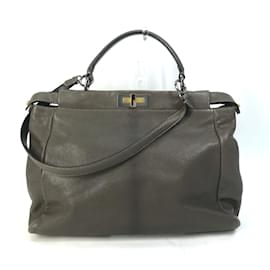 Fendi-Fendi 8BN210 Gray Leather Handbag-Brown