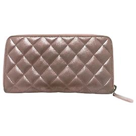 Chanel A80003 CC Marque Zip Autour Long Portefeuille Rose