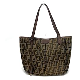 Fendi-Fendi 8BH268 Zucca FF Pattern Brown Leather Tote Bag-Brown