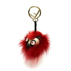 Fendi-Fendi Real Fur FF Pattern Bijoux Keyring-Red