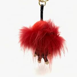 Fendi-Fendi Real Fur FF Pattern Bijoux Keyring-Red