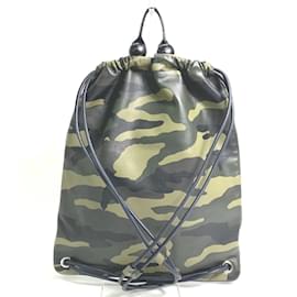 Christian Dior-Dior Homme Camouflage Green Leather Backpack-Green