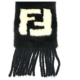 Fendi-Fendi FF Zucca Fur Fringe Scarf-Black