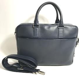 Christian Dior-Dior Homme Navy Leather Briefcase-Navy blue