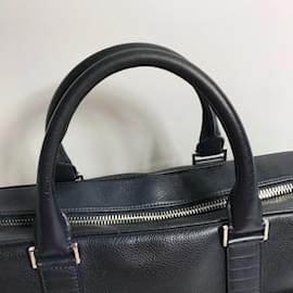 Christian Dior-Dior Homme Navy Leather Briefcase-Navy blue