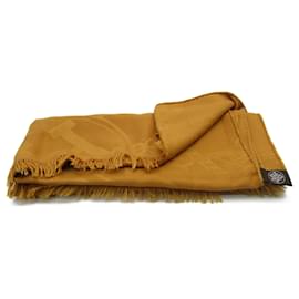 Hermès-Hermes New Libris Brown Mustard Cashmere Silk Scarf-Brown