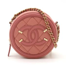 Chanel-Chanel Caviar Skin Round Chain Shoulder Bag-Pink