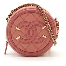 Chanel-Chanel Caviar Skin Round Chain Shoulder Bag-Pink