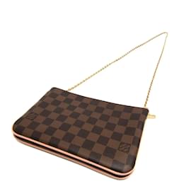 Louis Vuitton-Bolsa de Ombro Louis Vuitton Damier Pochette Double Zip-Rosa,Damier ebene