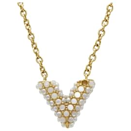 Louis Vuitton-Louis Vuitton Collier Essential V Pearl Necklace-Golden