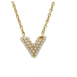 Louis Vuitton-Louis Vuitton Collier Essential V Pearl Necklace-Golden