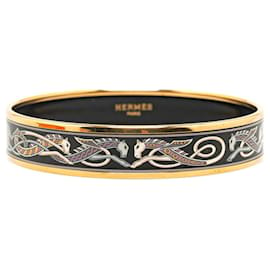 Hermès-Hermes Enamel MM Cloisonné Bangle-Black,Golden