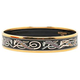 Hermès-Hermes Enamel MM Cloisonné Bangle-Black,Golden