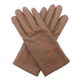 Hermès-Hermes H Stitch Leather Short Gloves-Taupe