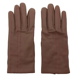 Hermès-Hermes H Stitch Leather Short Gloves-Taupe