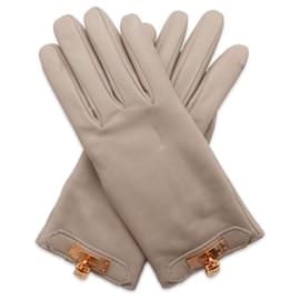 Hermès-Hermes Kelly Cadena Charm Leather Gloves-Brown