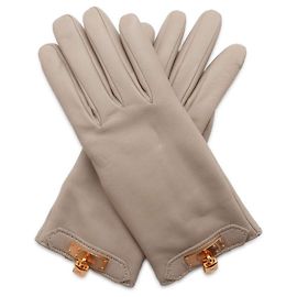 Hermès Luvas de couro com charme de corrente Hermes Kelly Marrom