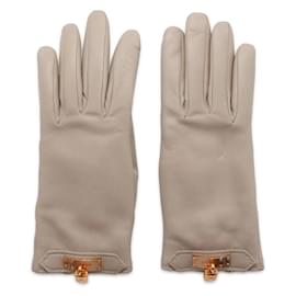 Hermès-Hermes Kelly Cadena Charm Leather Gloves-Brown