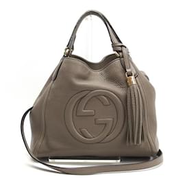 Gucci-Bolsa Gucci Soho Interlocking G-Bege,Cinza