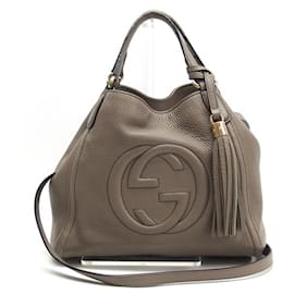 Gucci-Bolsa Gucci Soho Interlocking G-Bege,Cinza