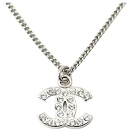 Chanel-Chanel Silver and White Rhinestone Pendant Necklace-Silvery,White