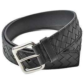 Cinturón de cuero Intrecciato de Bottega Veneta Negro